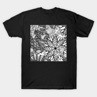 Floral Mandala Explosion -  Black and White Zentangle - Digitally Illustrated Flower Pattern for Home Decor, Clothing Fabric, Curtains, Bedding, Pillows, Upholstery, Phone Cases and Stationary T-Shirt